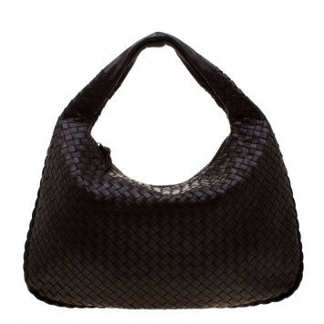 Pre Owned Bottega Veneta Black Intrecciato Nappa Leather Medium Veneta Hobo
