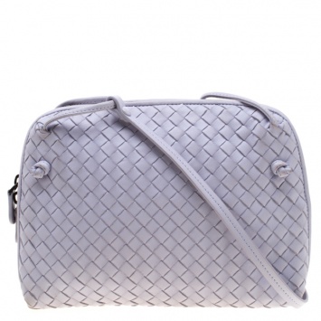 Pre Owned Bottega Veneta Light Purple Intrecciato Leather Nodini Crossbody Bag