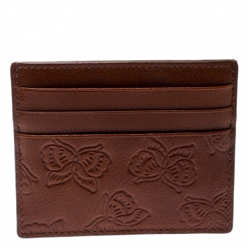 Pre Owned Bottega Veneta Copper Leather Butterfly Card Holder 