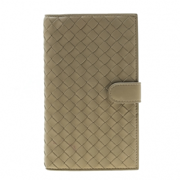 Pre Owned Bottega Veneta Beige Intrecciato Leather Continental Wallet