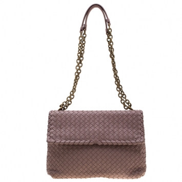 Pre Owned Bottega Veneta Nude Beige Intrecciato Leather Medium Olimpia Shoulder Bag