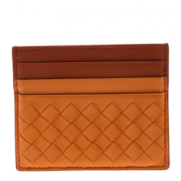 Pre Owned Bottega Veneta Bicolor Intrecciato Leather Cardholder