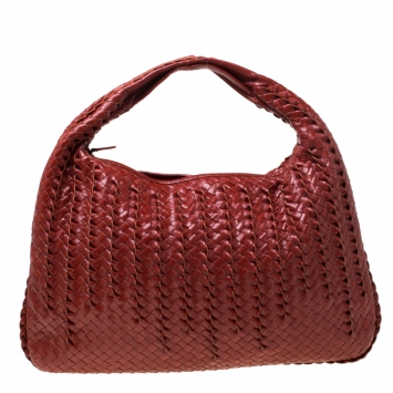 Pre Owned Bottega Veneta Marron Pleated Leather Large Veneta Hobo