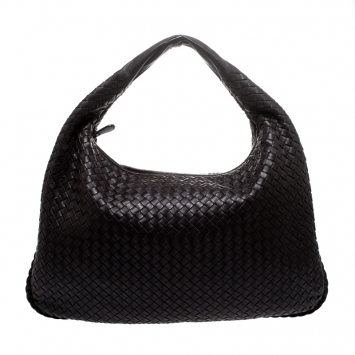 Pre Owned Bottega Veneta Dark Brown Intrecciato Nappa Leather Large Veneta Hobo