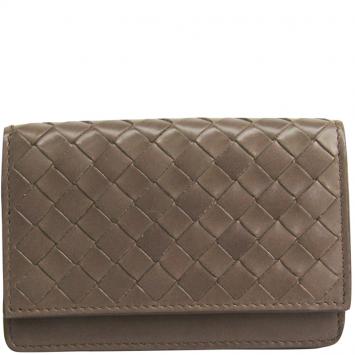 Pre Owned Bottega Veneta Brown Intrecciato Nappa Leather Card Case