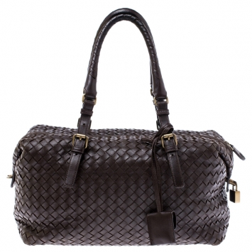 Pre Owned Bottega Veneta Dark Brown Intrecciato Leather Montaigne Satchel 