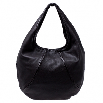 Pre Owned Bottega Veneta Dark Brown Cervo Leather Large Baseball Hobo