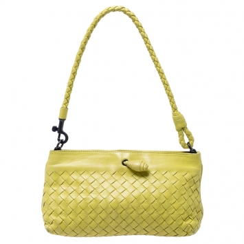 Pre Owned Bottega Veneta Yellow Intrecciato Woven Leather Frame Pochette
