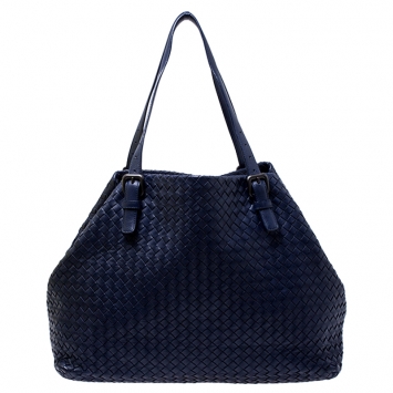 Pre Owned Bottega Veneta Indigo Intrecciato Leather Large Cesta Tote