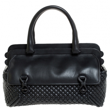 مملوكة مسبقًا Bottega Veneta Dark Grey Intrecciato Leather Satchel