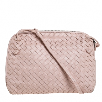 Pre Owned Bottega Veneta Pink Intrecciato Leather Nodini Crossbody Bag