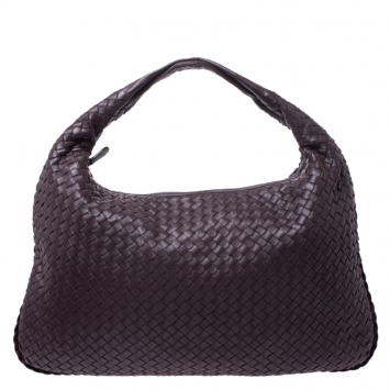 Pre Owned Bottega Veneta Dark Brown Intrecciato Leather Maxi Veneta Hobo
