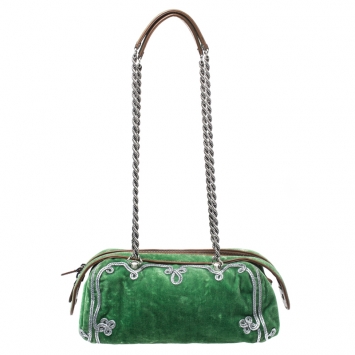 Pre Owned Bottega Veneta Green/Silver Braided Embellished Suede Chain Shoulder Bag 