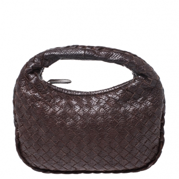 Pre Owned Bottega Veneta Brown Intrecciato Leather Mini Veneta Hobo