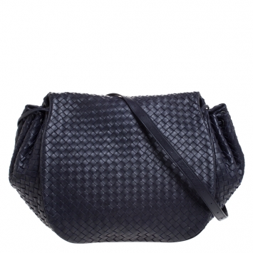 Pre Owned Bottega Veneta Purple Intrecciato Leather Flap Messenger Bag
