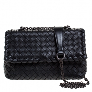 Pre Owned Bottega Veneta Black Intrecciato Leather Mini Olimpia Shoulder Bag