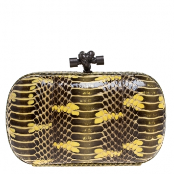 Pre Owned Bottega Veneta Black/Yellow Python Knot Clutch 