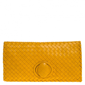 Pre Owned Bottega Veneta Yellow Intrecciato Leather Twist Lock Clutch