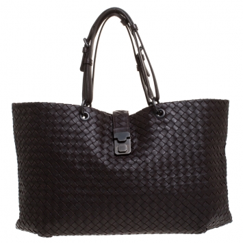 Pre Owned Bottega Veneta Dark Brown Intrecciato Leather Tote