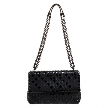 Pre Owned Bottega Veneta Black Leather Olimpia Shoulder Bag