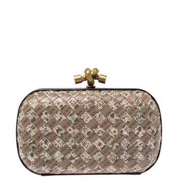 Pre Owned Bottega Veneta Grey Printed Intrecciato Leather Knot Clutch