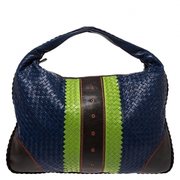 Pre Owned Bottega Veneta Multicolor Intrecciato Nappa Leather and Lizard Large Veneta Hobo