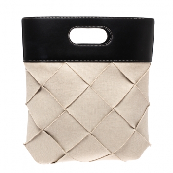 Pre Owned Bottega Veneta Cream/Black Canvas and Leather Slip Tote