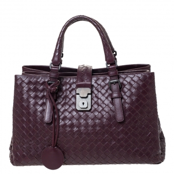 Pre Owned Bottega Veneta Burgundy Intrecciato Leather Small Roma Tote