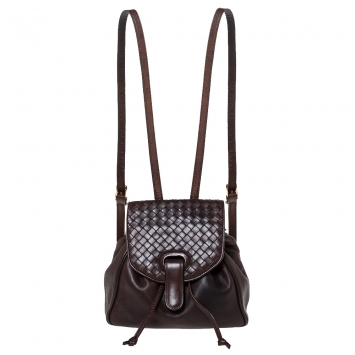 Pre Owned Bottega Veneta Dark Brown Intrecciato Leather Mini Vintage Backpack