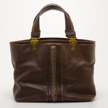 Pre Owned Bottega Veneta Brown Leather Shopping Tote 