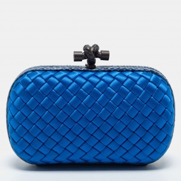 Pre Owned Bottega Veneta Blue Satin Knot Clutch