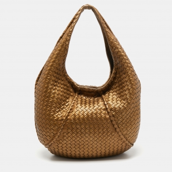 Pre Owned Bottega Veneta Metallic Gold Intrecciato Leather Veneta Hobo 