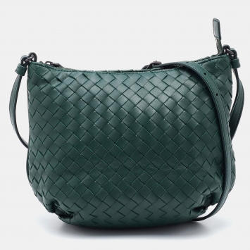Pre Owned Bottega Veneta Dark Green Intrecciato Leather Shoulder Bag