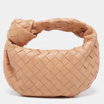 Pre Owned Bottega Veneta Almond Gold Intrecciato Leather Mini Jodie Hobo