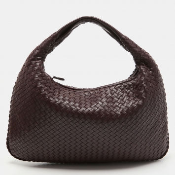Pre Owned Bottega Veneta Burgundy Intrecciato Leather Large Veneta Hobo