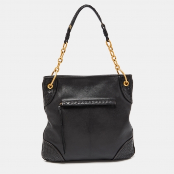 Pre Owned Bottega Veneta Black Leather Chain Hobo