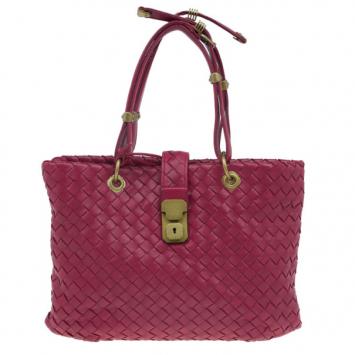 Pre Owned Bottega Veneta Red Woven Leather Tote