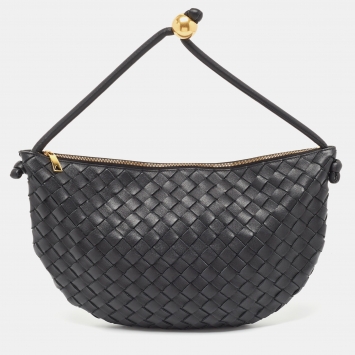 Pre Owned Bottega Veneta Black Intrecciato Leather Turn Pouch