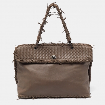 Pre Owned Bottega Veneta Beige Intrecciato Leather Top Handle Bag