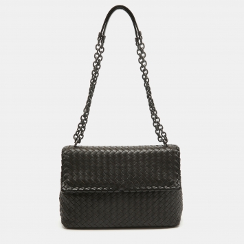 Pre Owned Bottega Veneta Choco Brown Intrecciato Leather Medium Olimpia Flap Shoulder Bag