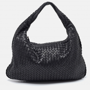 Pre Owned Bottega Veneta Black Intrecciato Leather Large Veneta Hobo
