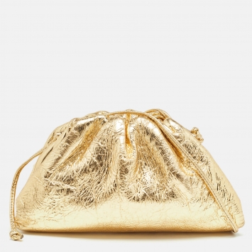 Pre Owned Bottega Veneta Gold Leather Mini The Pouch Bag