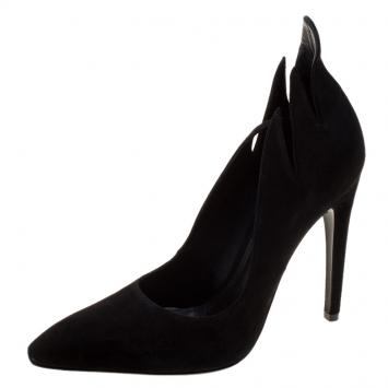 Pre Owned Bottega Veneta Black Suede Jagged Accent Pumps Size 39
