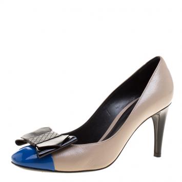 Pre Owned Bottega Veneta Tricolor Leather Bow Pumps Size 37