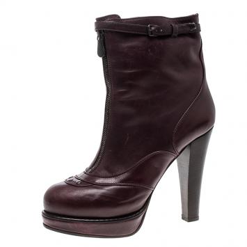 Pre Owned Bottega Veneta Burgundy Leather Heel Boots Size 40