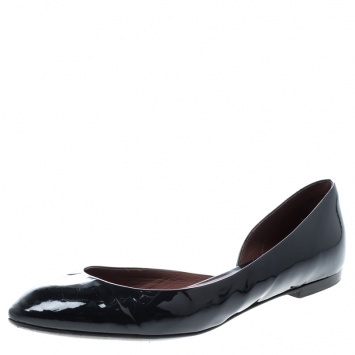 Pre Owned Bottega Veneta Black Patent Leather D'orsay Ballet Flats Size 39