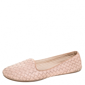Pre Owned Bottega Veneta Blush Pink Intrecciato Leather Ballet Flats Size 38.5