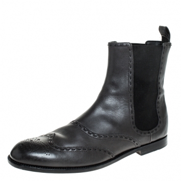 Pre Owned Bottega Veneta Black Brogue Leather And Elastic Slip On Boots Size 38.5