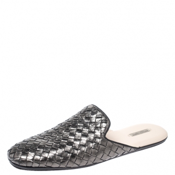 Pre Owned Bottega Veneta Metallic Intrecciato Leather Mules Size 39