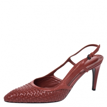 Pre Owned Bottega Veneta Brown Woven Leather Slingback Sandals Size 39